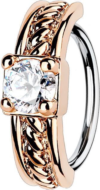 Star Piercing Micro Piercing Ring rosegold halbkreis mit Kristall (Messing, Chirurgenstahl 316L)