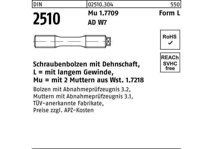 Image du produit Boulon DIN 2510 avec tige à expansion/écrou LM 30 x 170 Mu 1.7709 (1 Vis par pièce)