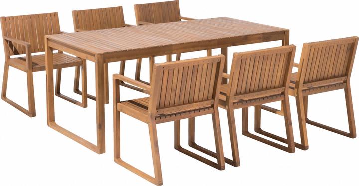 Beliani Gartenmöbel Set Akazienholz hellbraun 6-Sitzer 7-teilig SASSARI (90 cm)