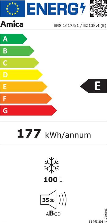 Etichetta energetica Amica EGS 16173/1 EB-Gefrierschrank E 100L 88cm Schlepptür Inverter (Da incasso, 100 l)