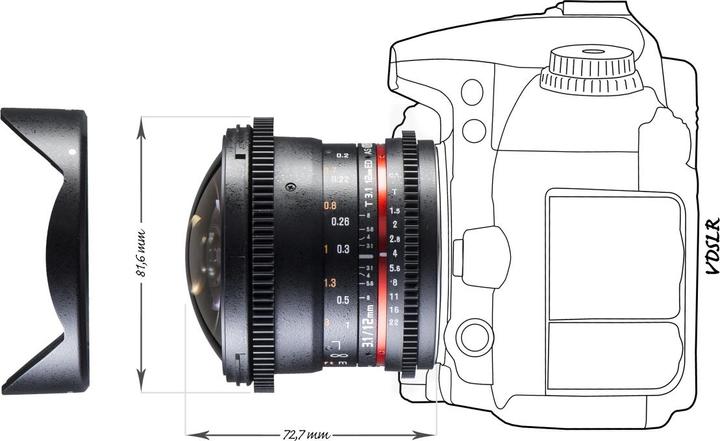 Immagine prodotto Walimex 12/3.1 Fisheye Video DSLR Canon EF (Canon EF, Full-frame, APS-C / DX)