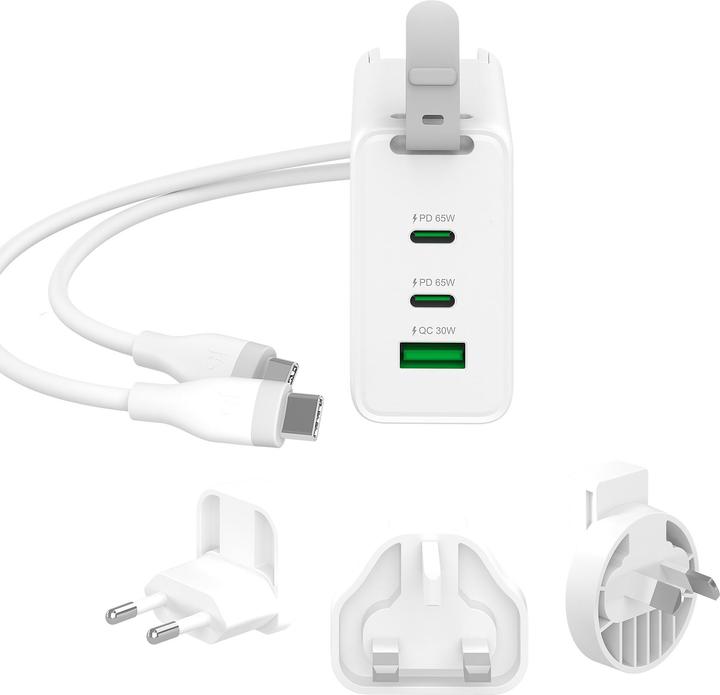 Produktbild j5Create 65-Watt-GaN-USB-C-Reiseladegerät mit 3 Anschlüssen, einschliesslich austauschbaren Netzsteck (65 W)