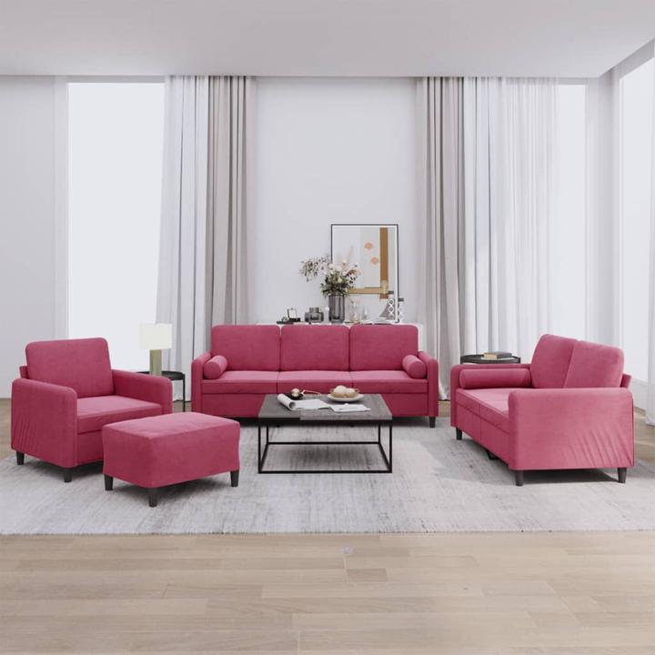 Image du produit VidaXL Ensemble de canapé Coussin Fauteuil Canapé Canapé design 4 pièces vin rouge velours (4 places)