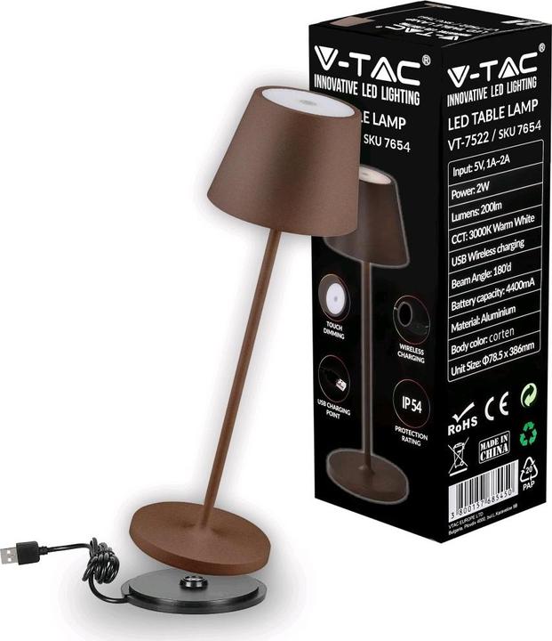 Produktbild V-TAC VT7522 2W LED Tischlampe 4400mA Batterie IP54 Korten 3000K (200 lm)