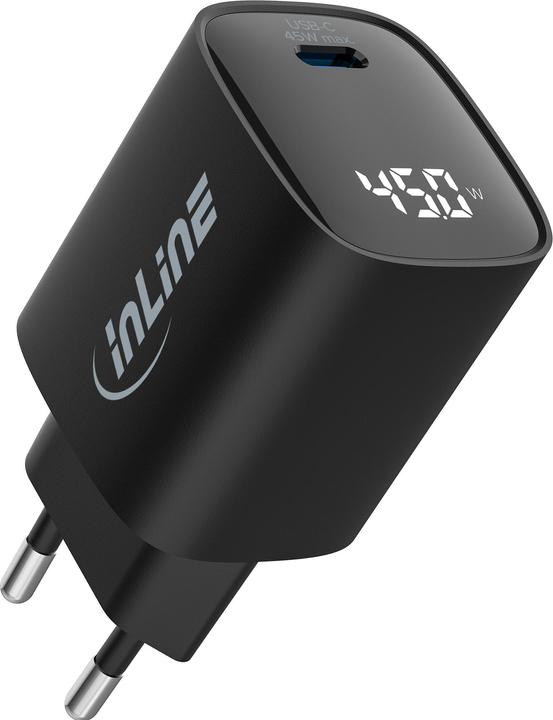 Produktbild InLine USB PD Netzteil, GaN Ladegerät, 1-Port, USB-C, 45W, mit Display, schwarz (45 W)