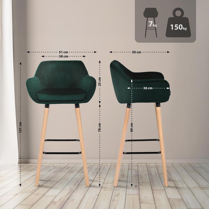 Image du produit CLP Tabouret de bar Grant velours, vert