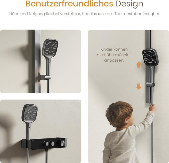 Produktbild Emke Duschset mit Thermostat Anthrazit Matt Duscharmatur Komplettset Komplette Duschset inkl 3 Strahlarte