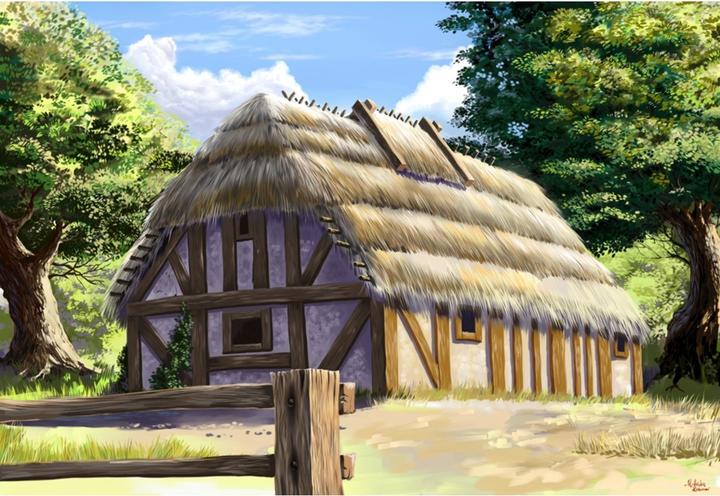 Actual product image 1:72 Medieval house with thatched roof