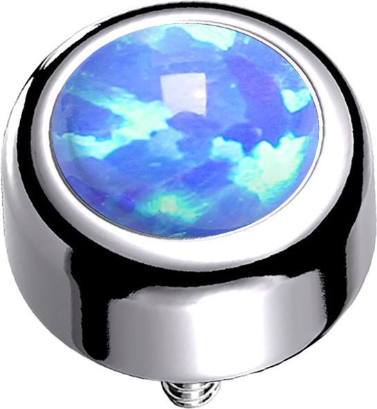 Star Piercing Dermal Anchor Zylinder silber mit Opal hellblau (ohne Messing, Titan G23)