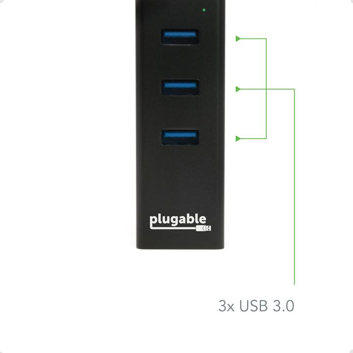 Actual product image Plugable 3 port USB 3.0 Bus Powered Hub (USB-C)