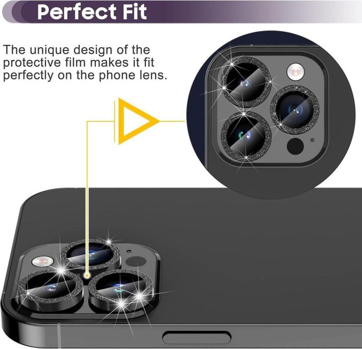 Actual product image Ueli Express Camera armoured glass lens protector glitter (1 Piece, Apple iPhone 16 Pro, Apple iPhone 16 Pro Max)