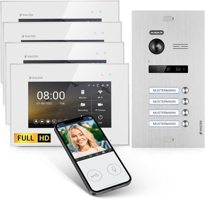 Produktbild Balter EVO-HD Video Türsprechanlage mit App-Steuerung für 4 Familienhaus (Kabelgebunden, App)