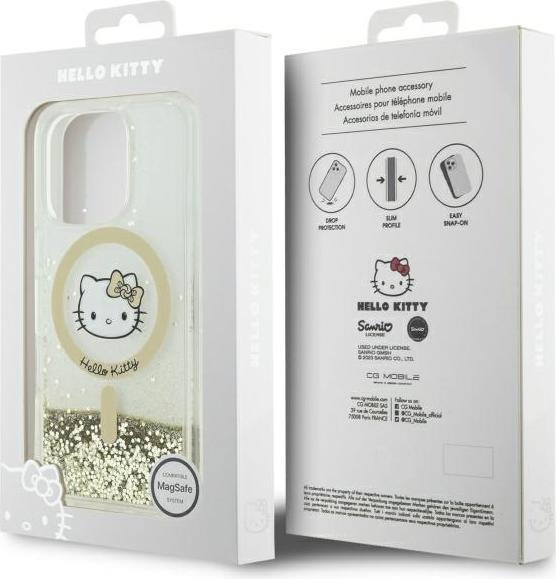 Actual product image Hello Kitty HKHMP16XLGDIH iPhone 16 Pro Max 6.9" biały złoty/white gold hardcase Liquid Glitter Fe (Apple iPhone 16 Pro Max)