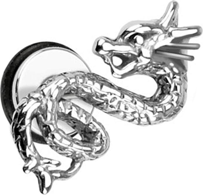 Star Piercing Fake Plug Drachen silber (ohne Messing, Chirurgenstahl 316L)