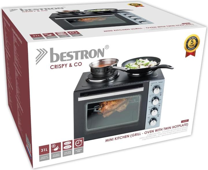 Produktbild Bestron Kleinküche (Grill - Backofen mit Doppelkochplatte) Inkl. Drehspiess und umluftfunktion