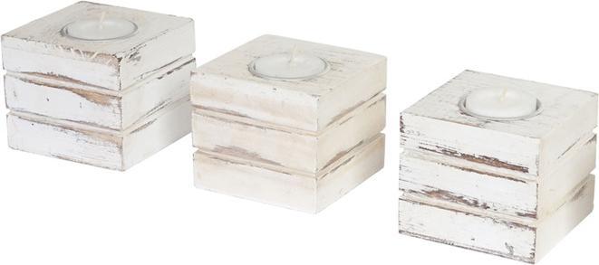 Swisshandel24 Set of 3 Tea Light Holders Leuca, Tea Light Stand, Shabby Look Vintage White