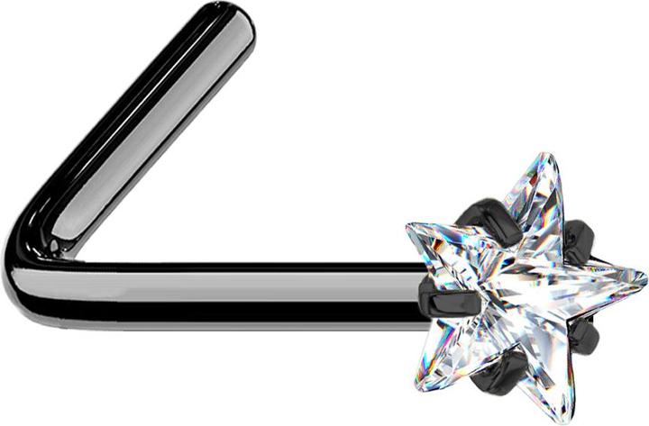 Actual product image Star Piercing Nasenstecker gewinkelt schwarz Kristallstern silber gefasst (without brass, Surgical steel 316L)