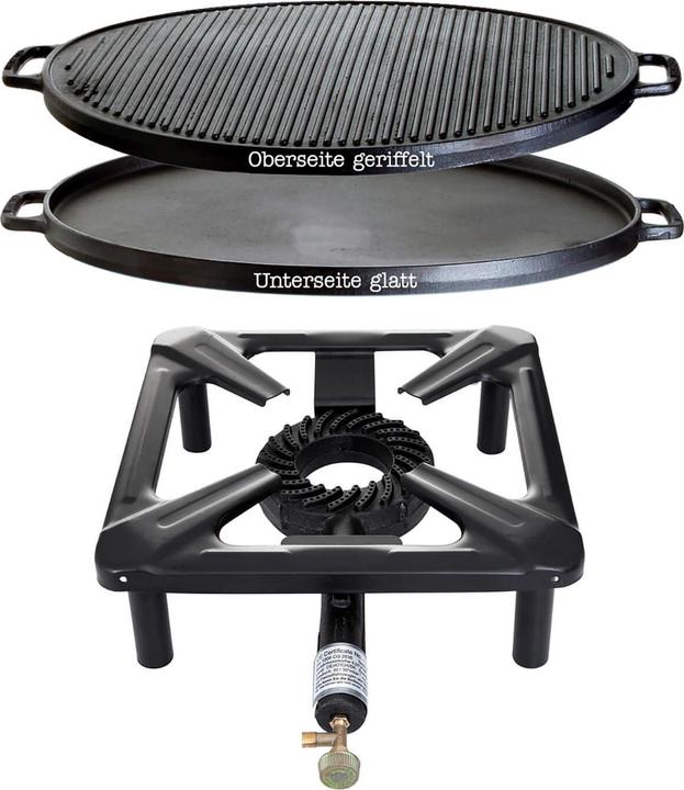 All'Grill Hockerkocher-Set (gross) mit Gusseisengrillplatte Ø 55 cm - ohne Zündsicherung