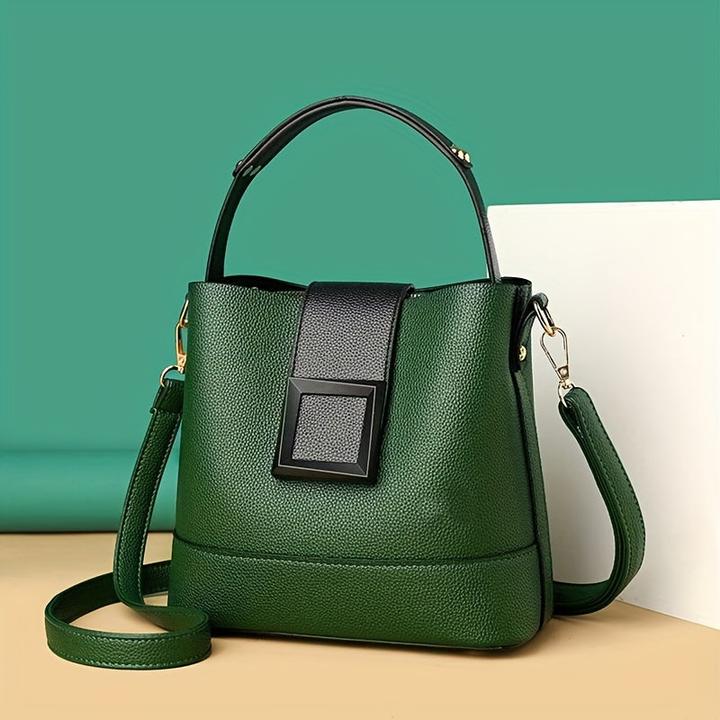 Immagine prodotto Only-Bags.Store Elegante borsa a secchiello in ecopelle a tinta unita con tracolla regolabile - borsa e tracolla