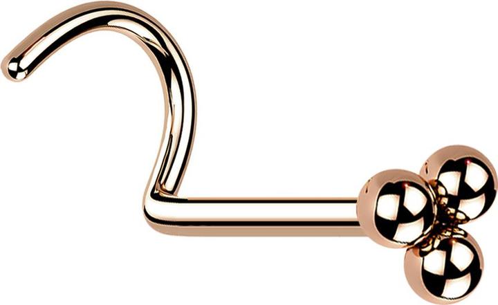 Star Piercing Nasenstecker gebogen rosegold drei Kugeln (Chirurgenstahl 316L, ohne Messing)