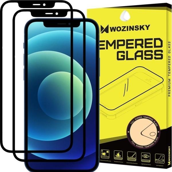Wozinsky 2x Tempered Glass Full Glue Super Tough Screen Protector Full Coveraged with Frame Case Fri (2 Stück, Realme 12 Pro+, Apple iPhone 12)