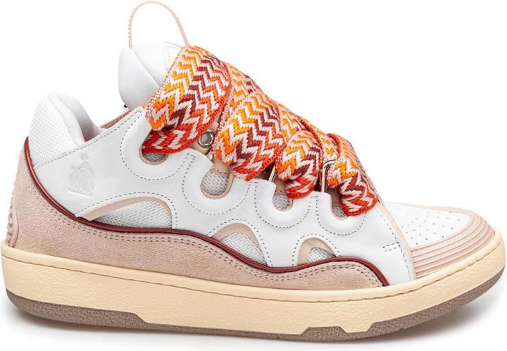 Lanvin curb sneakers in white and peach leather (37)
