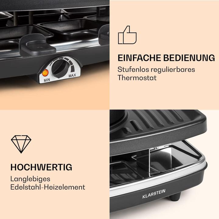 Produktbild Klarstein Entrecôte 2-in-1 Raclette Fondue Kombi Schwarz, mit Pfännchenuntersetzer