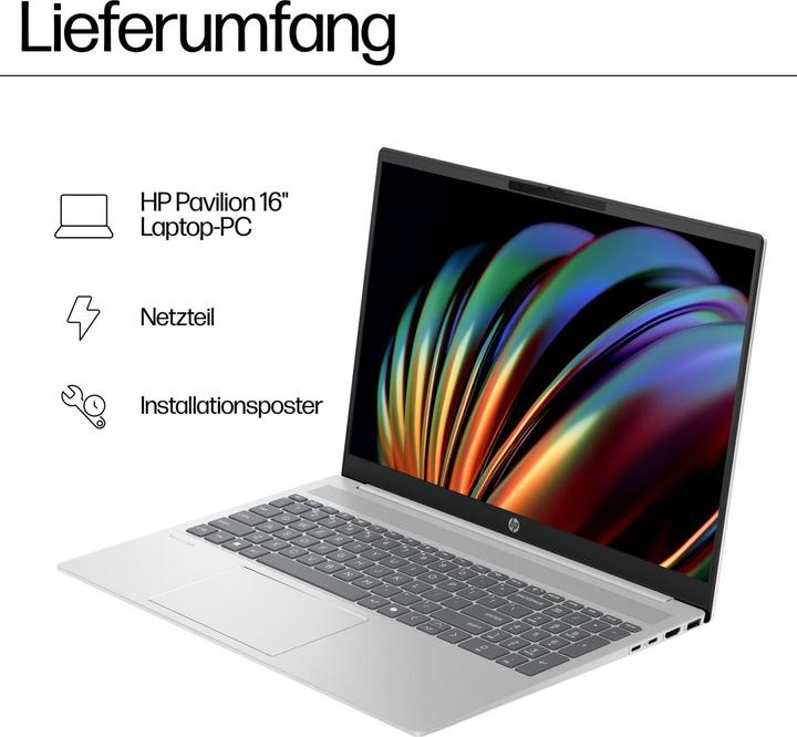 Actual product image HP Pavilion 16-af0173ng 16" WUXGA IPS, Intel Core Ultra 7 155U, 16GB RAM, 512GB SSD, Windows 11 (16", 16 GB, 512 GB, DE)