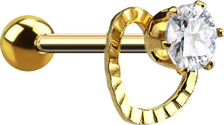 Star Piercing Micro Barbell vergoldet Kristall mit Herz (Chirurgenstahl 316L, Messing)
