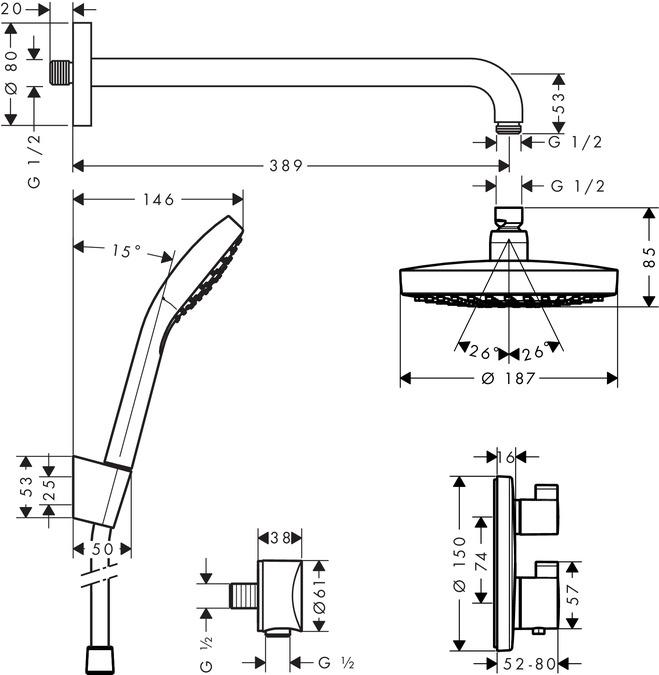 Produktbild hansgrohe Croma Select S Duschsystem Set mit Ecostat S