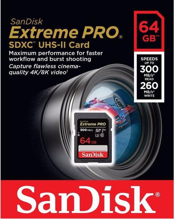 Actual product image SanDisk Extreme Pro (64 GB, SDXC, U3, UHS-II)