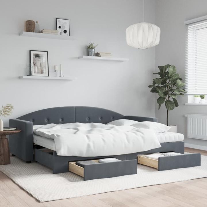Produktbild VidaXL Tagesbett Ausziehbar Schubladen Schlafsofa Bett Dunkelgrau 80x200 cm Samt
