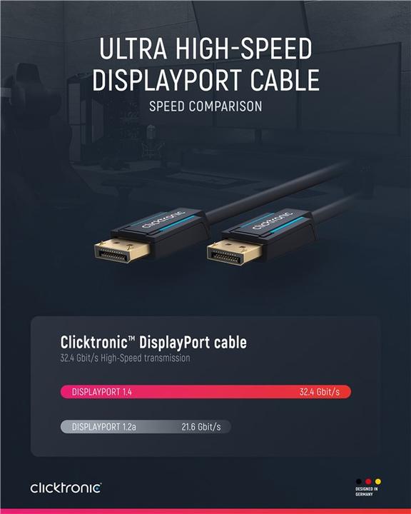Produktbild clicktronic DisplayPort Cable 1.4. M/M. Blue. 3.0m (3 m, DisplayPort)