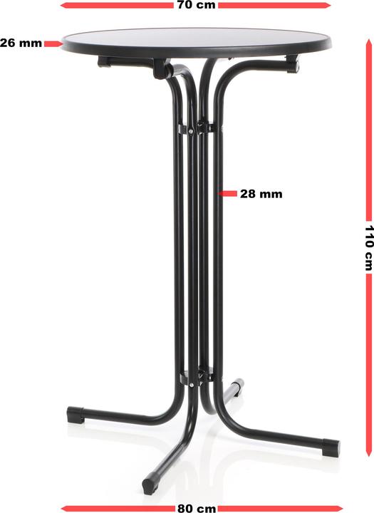 Produktbild Wiltec Toboli klappbarer Bistrotisch Schwarz Ø 70 cm Stehtisch Bartisch Partytisch rund