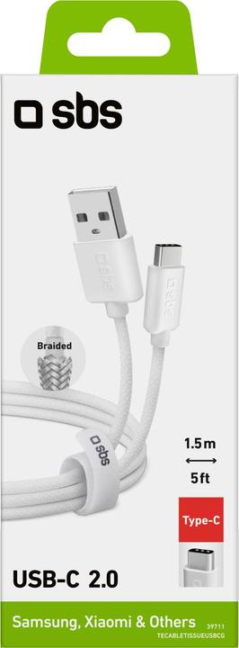 Produktbild SBS USB-A - USB-C-Textilkabel mit Kabelhalter, 1,5 Meter (1.50 m, USB 2.0)