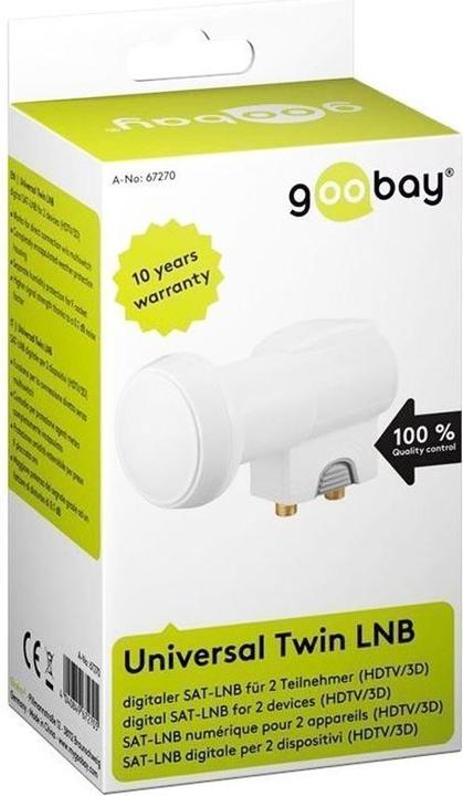 Actual product image Goobay Universal Twin LNB digitaler SAT-LNB DVB-S2 für 2 Teilnehmer 4K, HDTV, 3D Empfang