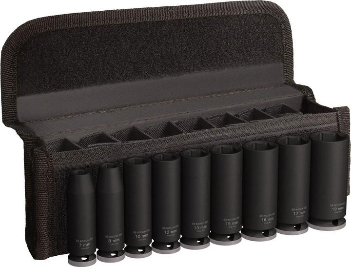 Bosch Professional Zubehör PRO Slagmoerdoppenset, 3/8", diep, 9 stuks. (15 mm, 17 mm, 12 mm, 13 mm, 16 mm, 19 mm, 10 mm)