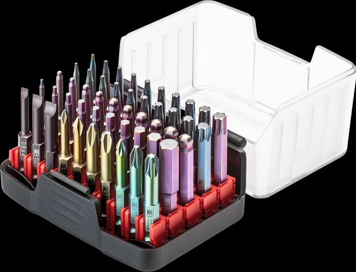 Produktbild PB Swiss Tools BitBox (2, 3, 4, 6 mm, TX25, T7, PH2, T40, PZ2, TX10, PH1, TX15, TX 09, T9, TX 6, TX30, T10, PH0, 1,5 mm, 3 mm, T15, PZ1, 5 mm, T20, TX 7, T8, 8 mm, 2.5 mm, PH3, PZ3, TX40, TX 08, 2 mm, TX20, T6, T25, T30, 4 mm)