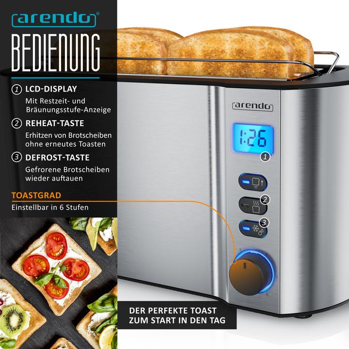 Produktbild Arendo Frühstücks Set, Wasserkocher 1,5l Temperaturwahl, 4-Scheiben Toaster & Eierkocher für 7 Eier, Silber