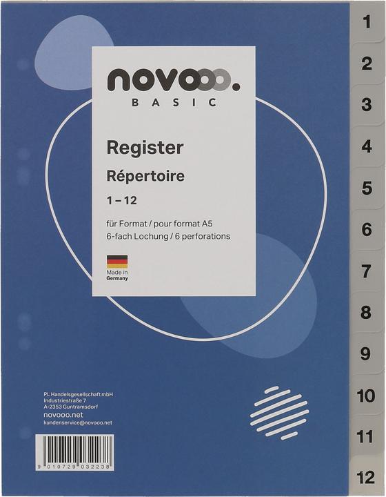 Produktbild Novooo Register PP grau A5