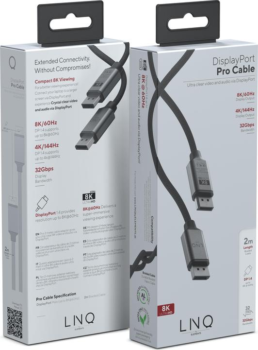 Actual product image LINQ Connects DisplayPort male -> DisplayPort male LQ48025 grey (2 m, DisplayPort)