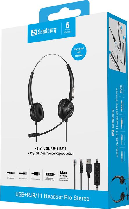 Image du produit Sandberg Casque stéréo Pro USB, RJ9, RJ11 (Filaire, USB-A)