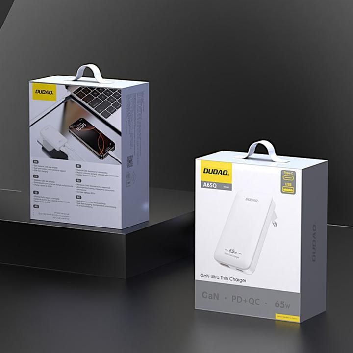 Produktbild Dudao GaN A65Q 65W USB-A / USB-C PD Ultra-Thin Wall Charger - White (65 W)