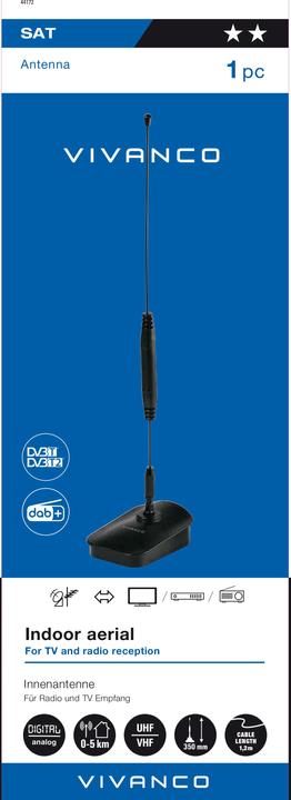 Image du produit Vivanco Sta Dvba 06 (Antenne d'intérieur, Antenne tige, 3 dB, DVB-T / -T2)