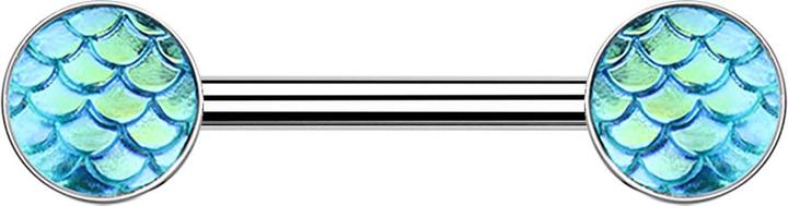 Star Piercing Barbell silber mit Fischschuppen grün (Chirurgenstahl 316L)