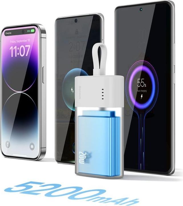 Actual product image Baseus Popsicle 5200mAh 20W Powerbank with Built-in Lightning Cable (+ White Simple USB-C - U (5200 mAh, 20 W, 19.24 Wh)
