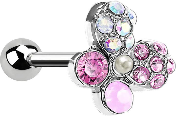 Produktbild Star Piercing Micro Barbell silber Schmetterling mit Kristallen (Messing, Chirurgenstahl 316L)