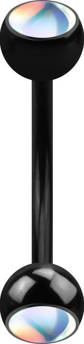 Star Piercing Micro Banane schwarz mit zwei Kugeln irisierend weiss (ohne Messing, Chirurgenstahl 316L)