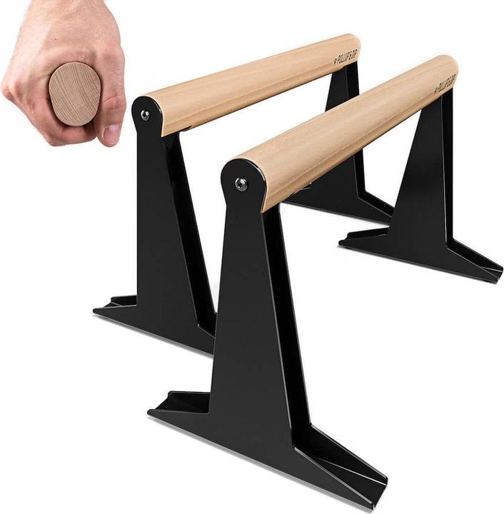 Produktbild Pullup & Dip Hochwertige Holz Parallettes mit ergonomischem Holzgriff und Blech Fen, low oder medium Ausfhrung
