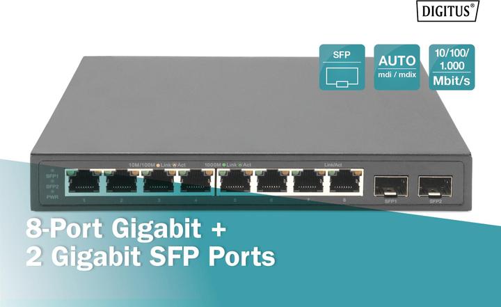 Produktbild Digitus 8-Port Gigabit + 2 Gigabit SFP Ports (8 Ports)